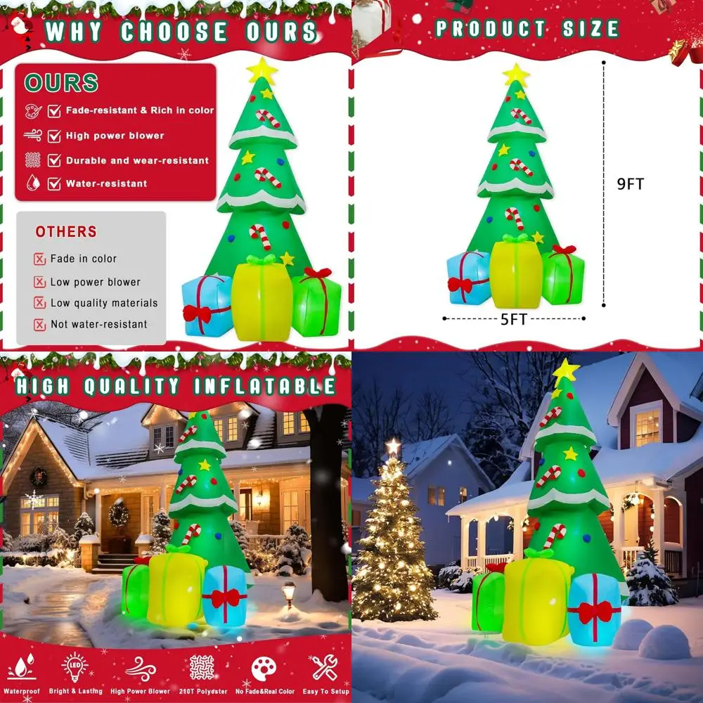 

Рождественская надувная елка с 9 футами и светодиодной подсветкой — уличный и внутренний декор для газона, двора, сада или крыльца