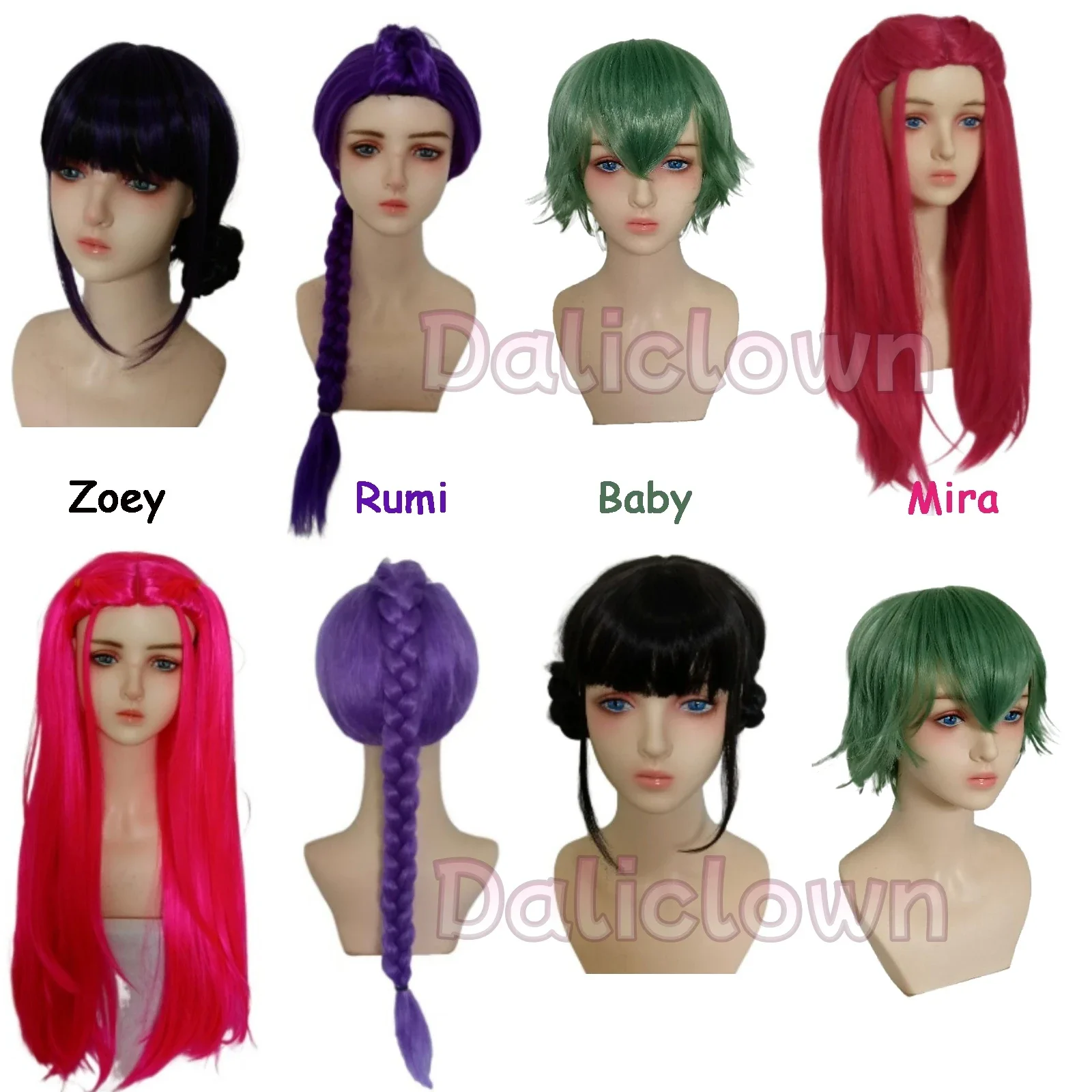 

2025 Halloween Perruque de Cosplay KPOP Demon Hunters pour enfants, perruque synthétique résistante à la chaleur pour filles