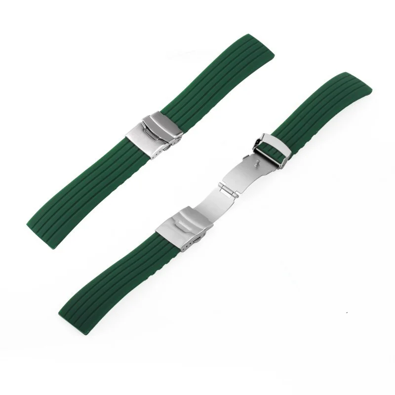 18mm 20mm 22mm 24mm 고품질 실리콘 방수 시계 스트랩 범용 시계 팔찌에 대 한 금속 접는 버클 시계 밴드