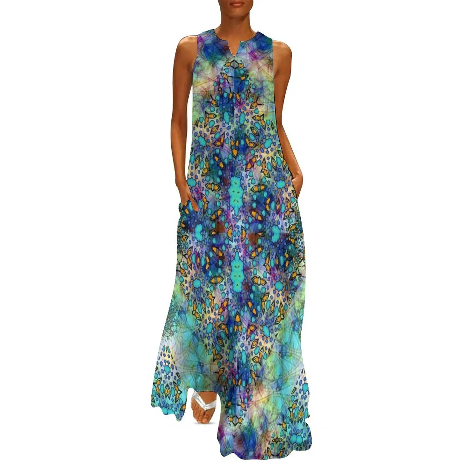 

Watercolor Batik Blue Prism Long Dress beach dress dresses for women