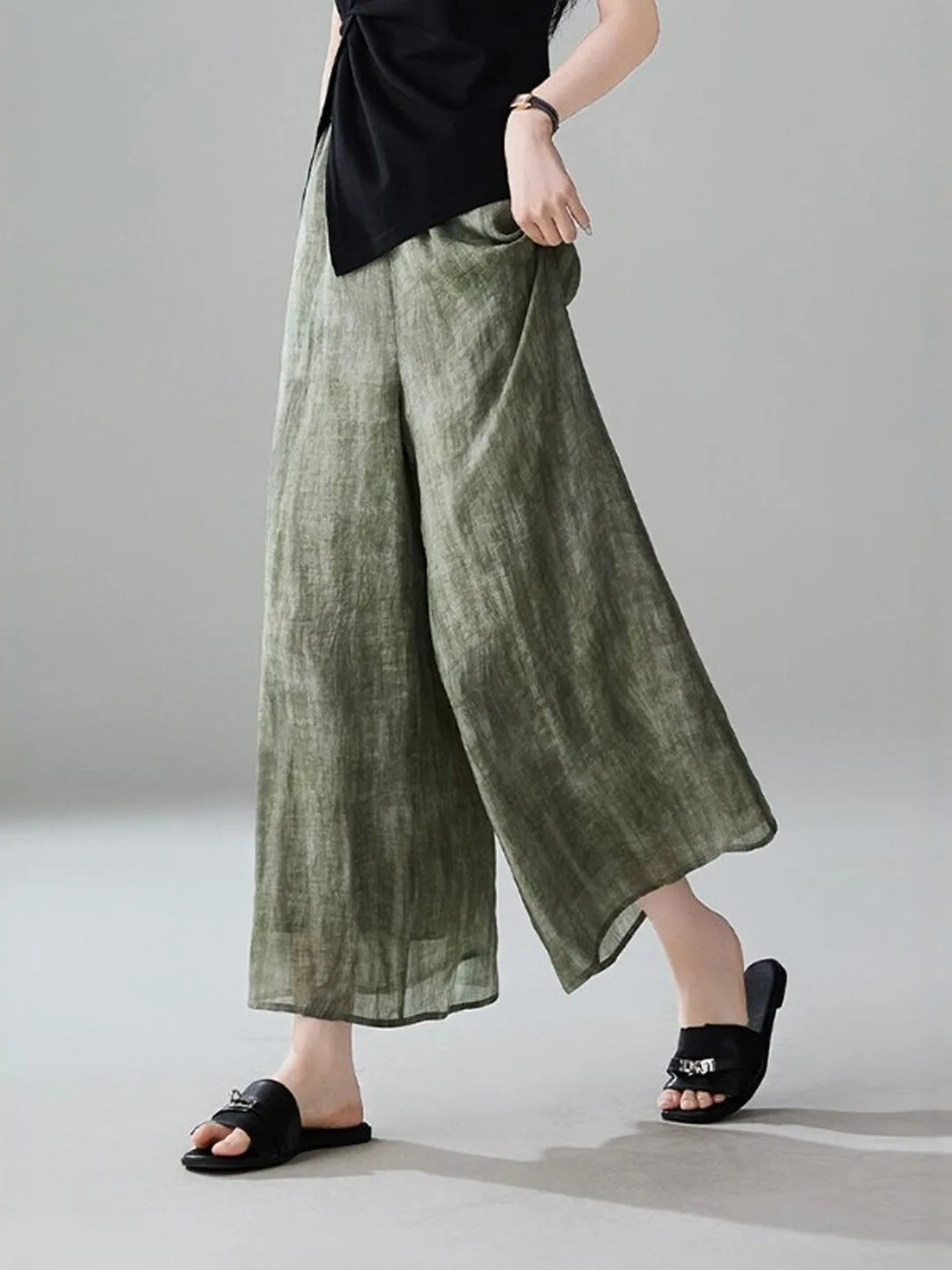 Loose Comfortable Breathable Women's Summer Casual Pants High Waist Wide Leg Pants Thin Nine Points Pants plus Size