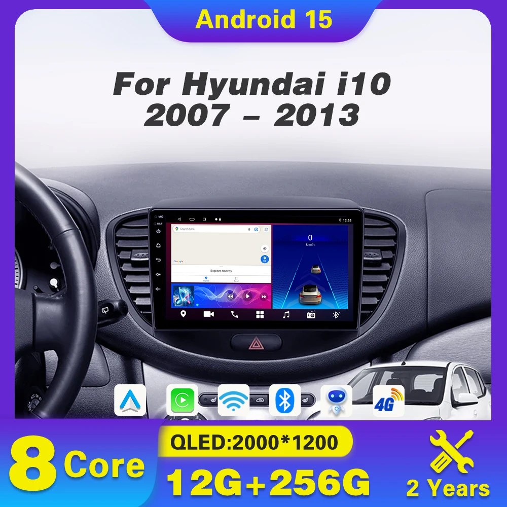 

Car Radio Android 15 For Hyundai i10 2007 2008 2009 2010-2013 Multimedia Player Navigation GPS 4G WIFI Touch Screen dvd