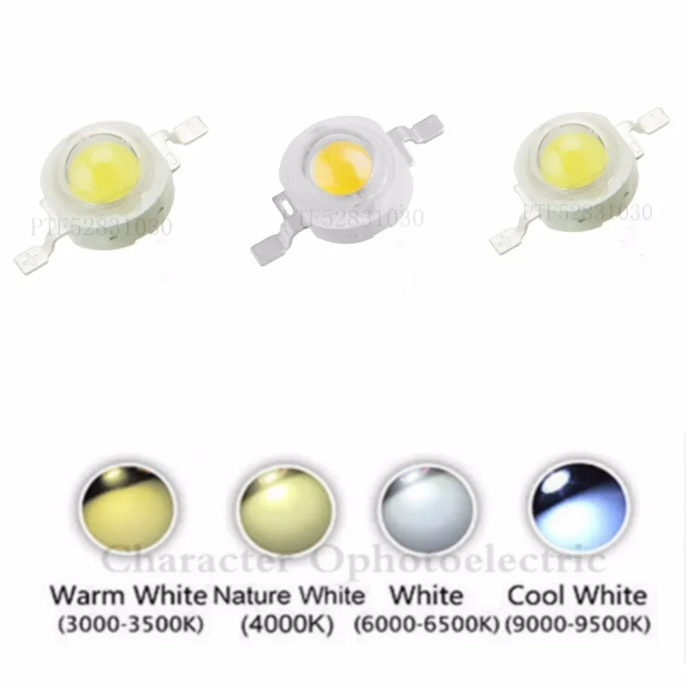 100pcs 1W 3W High Powre LED Bead Warm white Neutral White Cool white 10000K 20000k 30000k LED Chip Emitter for light diy