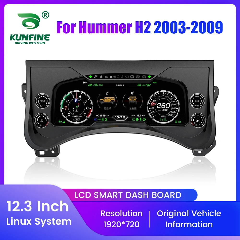 

12,3-дюймовый ЖК-дисплей, автомобильная цифровая приборная панель, кластер для Hummer H2 2003 2004 2005-2009, виртуальная приборная панель, спидометр, обновление кабины