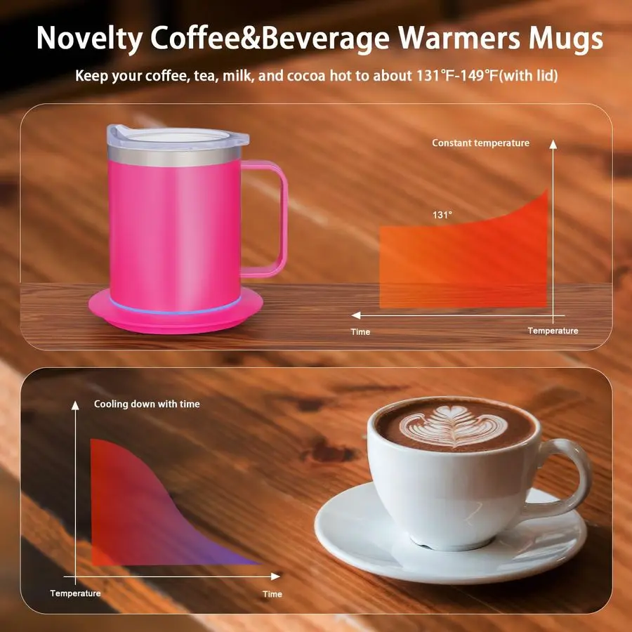 Coffee Mug for Desk, Self Heating Coffee Mug with Handle amp Lid, Temperature Control Cup for Desk, Gift Idea Rose12oz