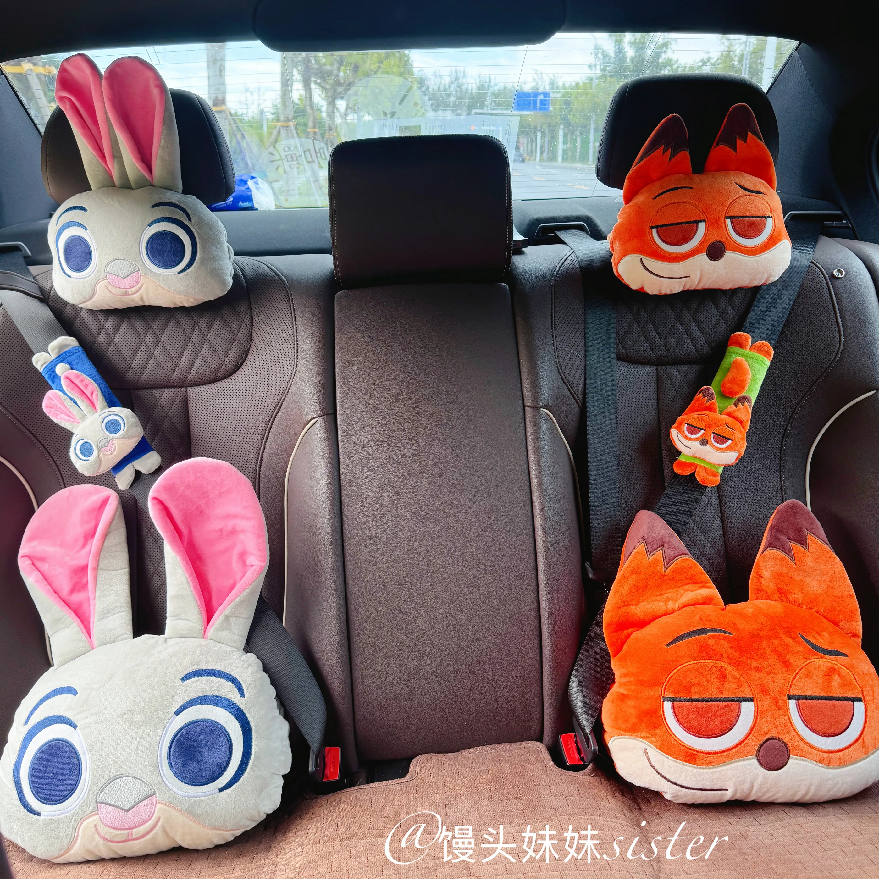 Zootopia Rabbit Fox Headrest Back Cushion Seat Belt Cover Kawaii Stuffed Judy Nick Anime Pillow Cuddly Plushies Xmas Gifts Girl