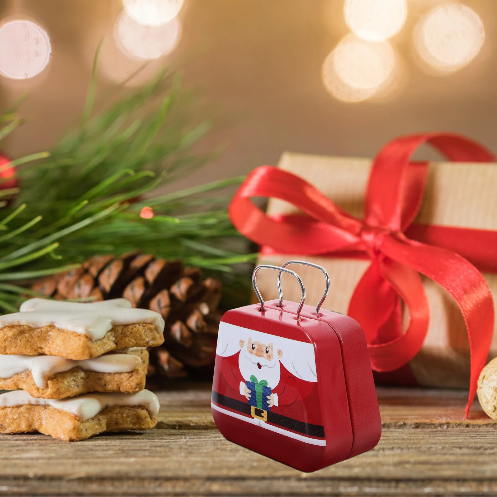 

Christmas Candy Box Tinplate Mini Handheld Elegant Round Tins Holiday Biscuit Container Creative Storage Portable Sweet