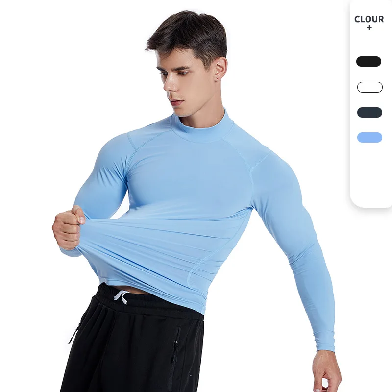 

Autumn And Winter New Stand Collar Tights Men's Sports Long Sleeve Fitness Clothing Ball Games Running Training Base Shirt