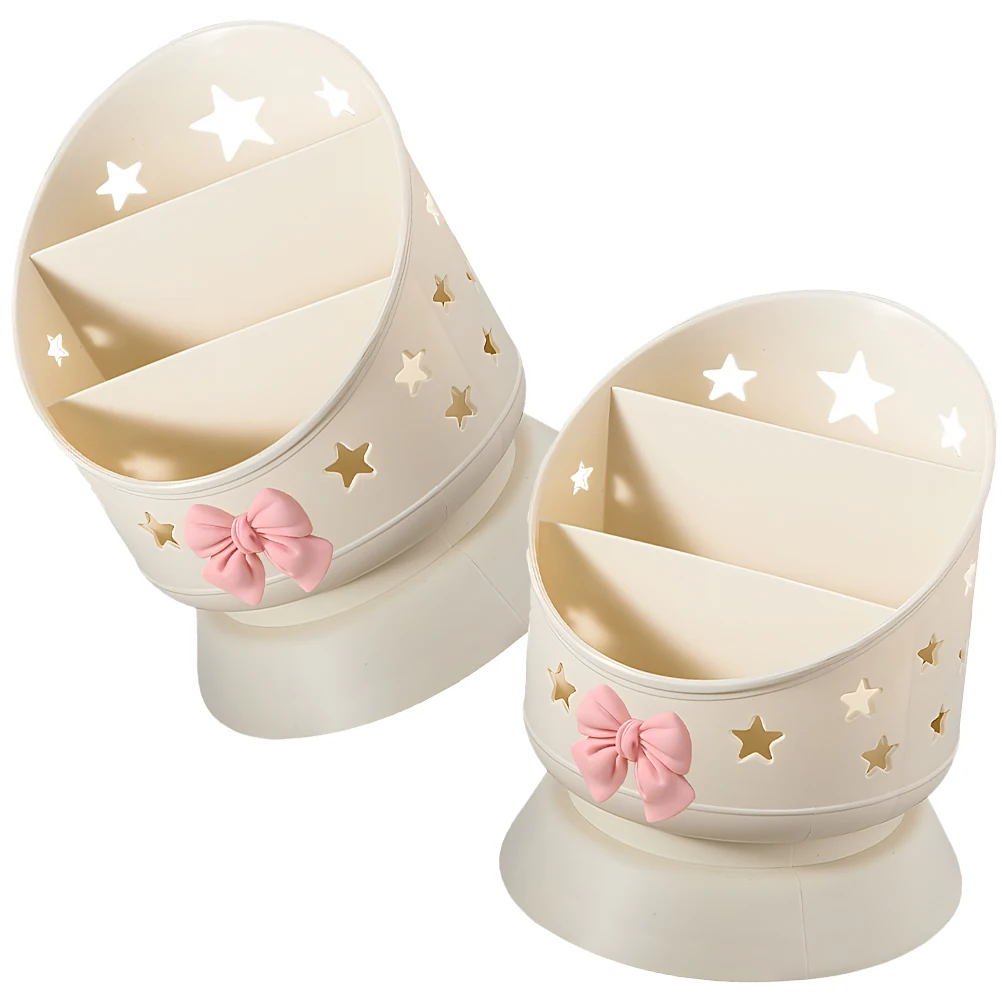 

2pcs Makeup Brush Holder Cream Theme Bow Design Storage Box for Lipstick Comb Eyebrow Pencil Eyeshadow Brushes Pen Stationery