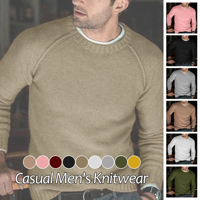 

New Fashion Men's Knitting Sweater Autumn Winter Solid Color Casual Loose Round Neck Pullover England Simple Long Sleeve Sweater