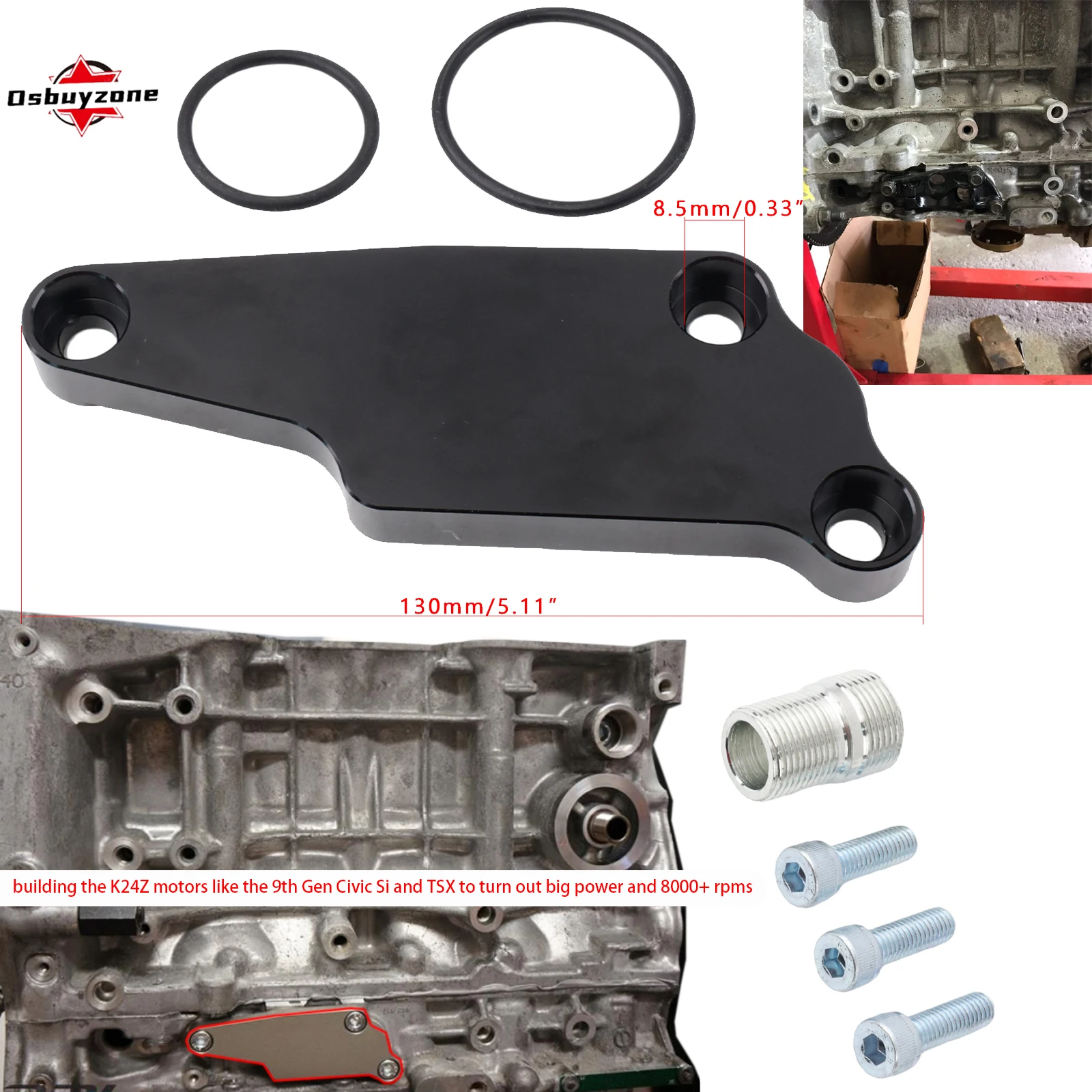 Placa de Bloqueo del Filtro de Aceite HC9-OIL-PLATE para Honda/Acura K24Z RSX Type-S PRB, TSX K24Z3, Civic Si K24Z7 de 9.ª Generación
