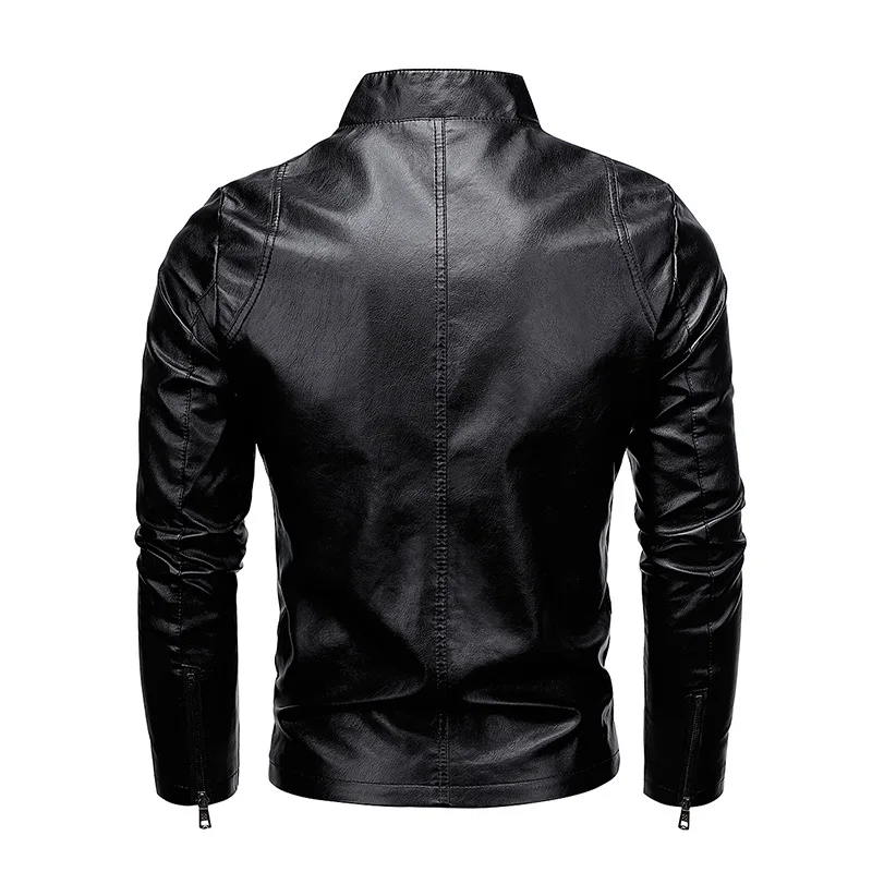 Spring Autumn Motorcycle Leather Jacket For Men Casual Plus Size PU Jacket Slim Fit Handsome Retro Stand Collar Leather Coat