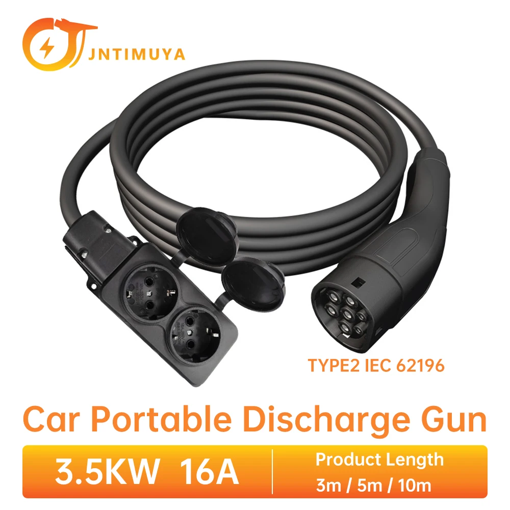 JNTIMUYA Eletric Vehicles Discharger Cable 3M Type 2 GBT 3.5KW 16A 250V EU Socket for Electric Car Side V2L For BYD Volkswagen