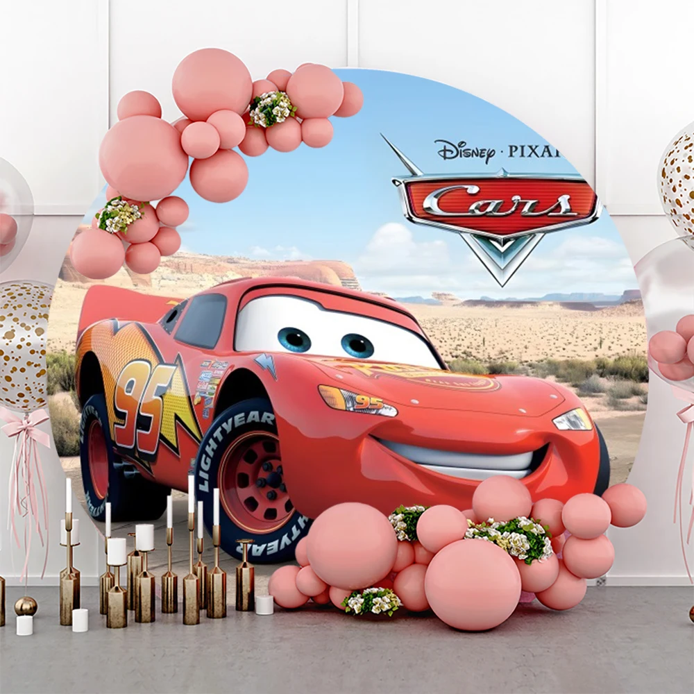 Disney Cars Lightning McQueen Round Photo Backdrop Backgrounds For Photographs Baby Shower Birthday Party Decoration Photozone