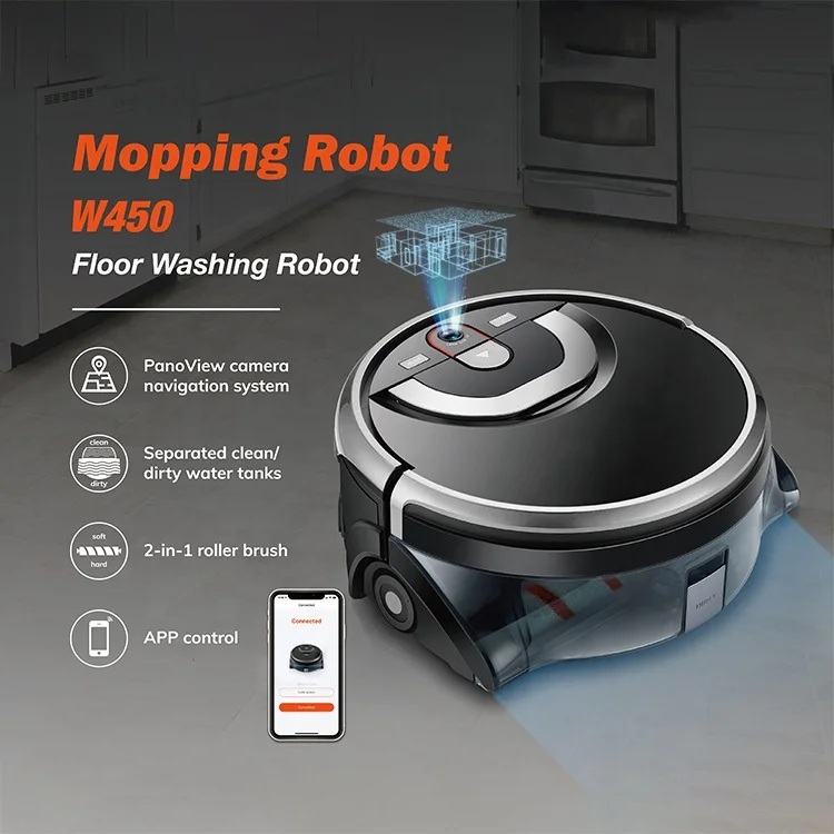 for  W450 Auto Charging Water Mop Floor Scrubber Automatic Mopping Robot With Dirty Water Self Recycled