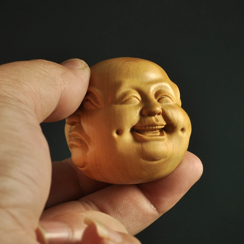 

Box-wood Carving Maitreya Buddha Laughing Buddha Statue Solid Wood Crafts Four sided Buddha Ornament