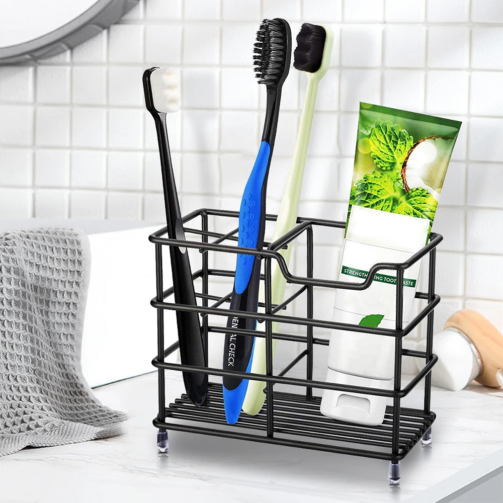 Black Toothbrush Holder Stainless Steel Toothbrush Holder Tooth Brushing Holder Stand Bathroom Accessories Organizer