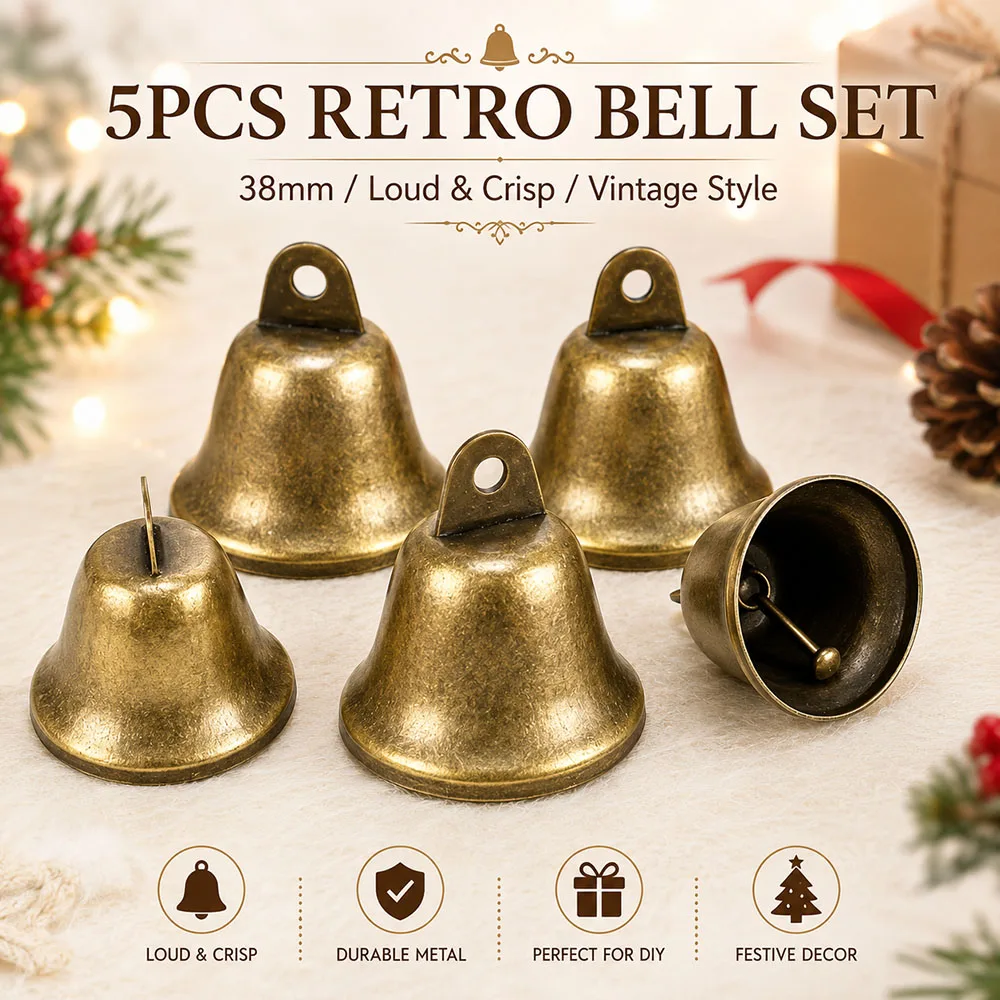5pcs/set Thickened 38mm/1.5in Retro Horn Opening Bell Bell Round Bell Sound Loud and Crisp Christmas Bell