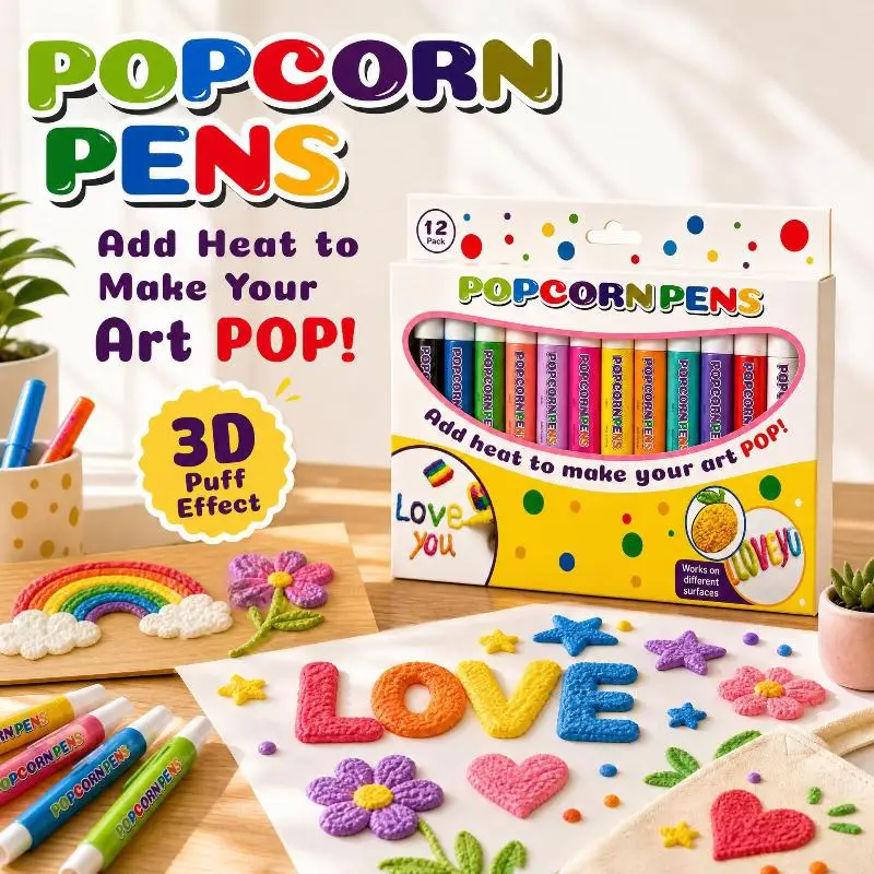 Popcorn 3D Puffy Painting Pen Set 6/12 Colors Bubble Art Marker for Kids DIY Greeting Card Scrapbooking School Use