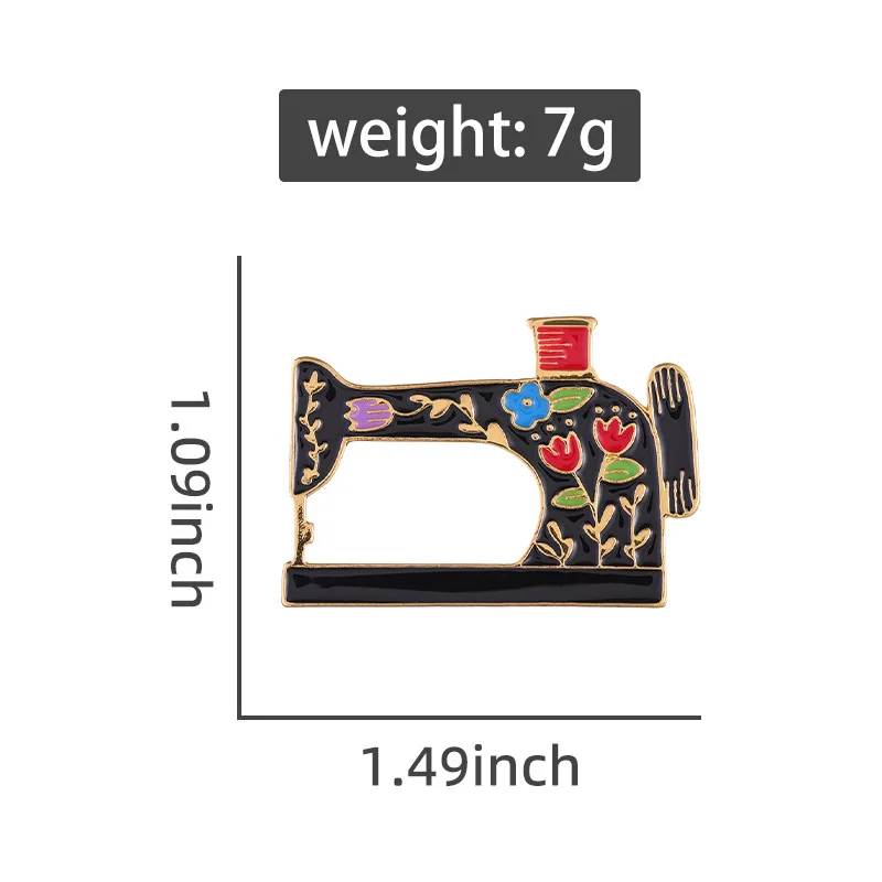 Creative Retro Flower Sewing Machine Enamel Brooch Black Fashion Pin Tailor Alloy Metal Lapel Badge Jewelry Gift for Friends