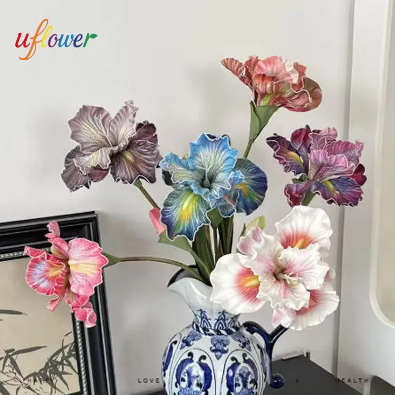 Ramo de rosas y flores artificiales de 45cm, Iris Alice EVA, sensación de pintura al óleo de flores falsas, dijes naturales, Ideal para decoración del hogar