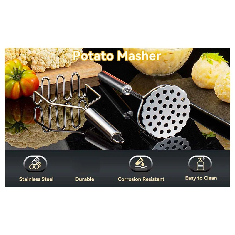 ที่บดมันฝรั่ง2ชิ้นที่บดมันฝรั่งสแตนเลสสตีลหนักแบบบูรณาการที่บดแบบลวดอุปกรณ์ที่ใช้ในครัวทนทานติดตั้งง่ายใช้งานง่าย