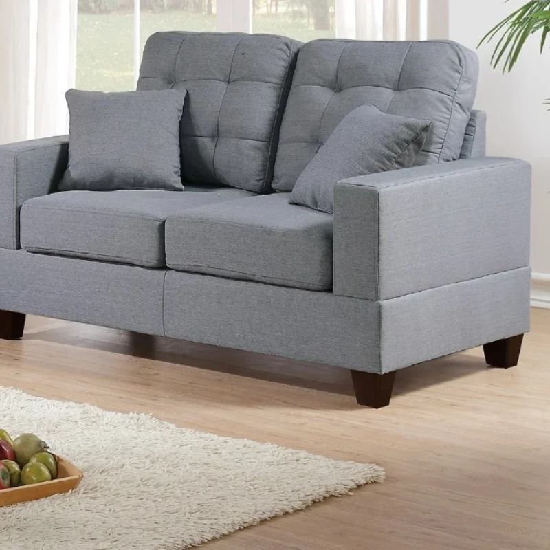 

Living Room Furniture 2pc Sofa Set Grey Polyfiber Sofa w Pillows Cushion Couch