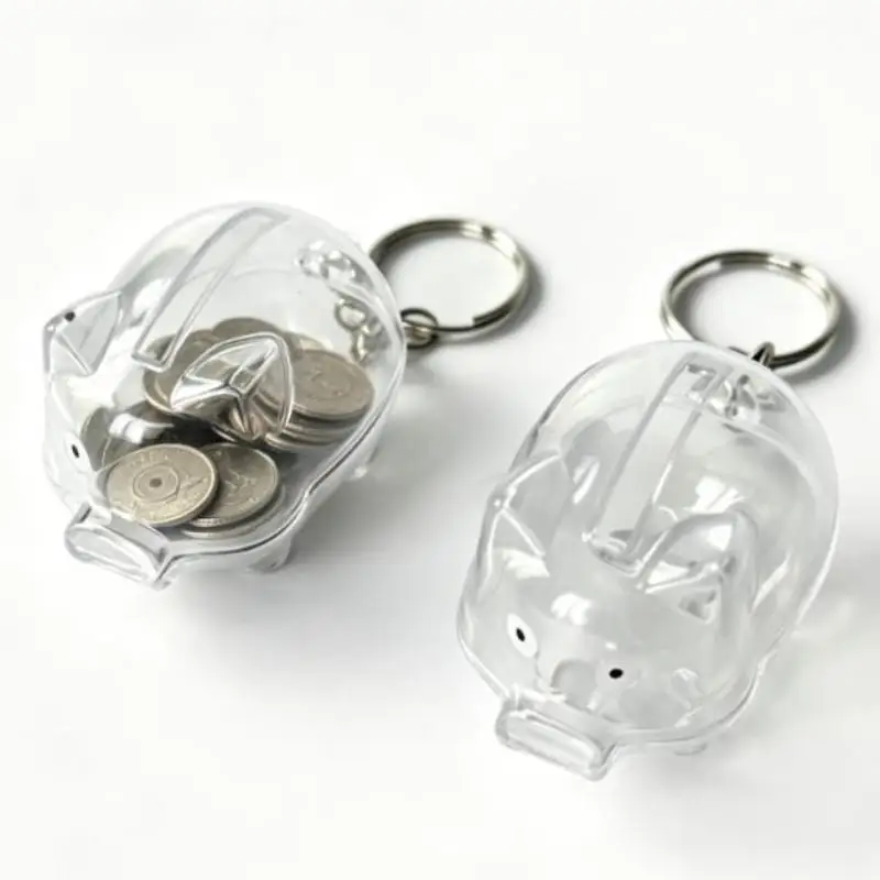 【S】Mini Cartoon Pig Shape Piggy Bank With Keychain Transparent Coin Money Saving Box Gift Portable Bag Pendant Reusable