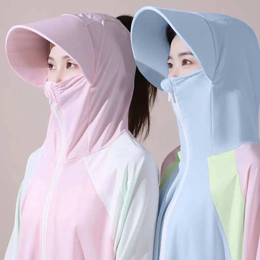 

Fashion Sweatshirts Sunscreen Clothing Patchwork Long-sleeved Sunblock Clothing Anti UV Shawl Hooded Hat Sun-Proof Jacket Women