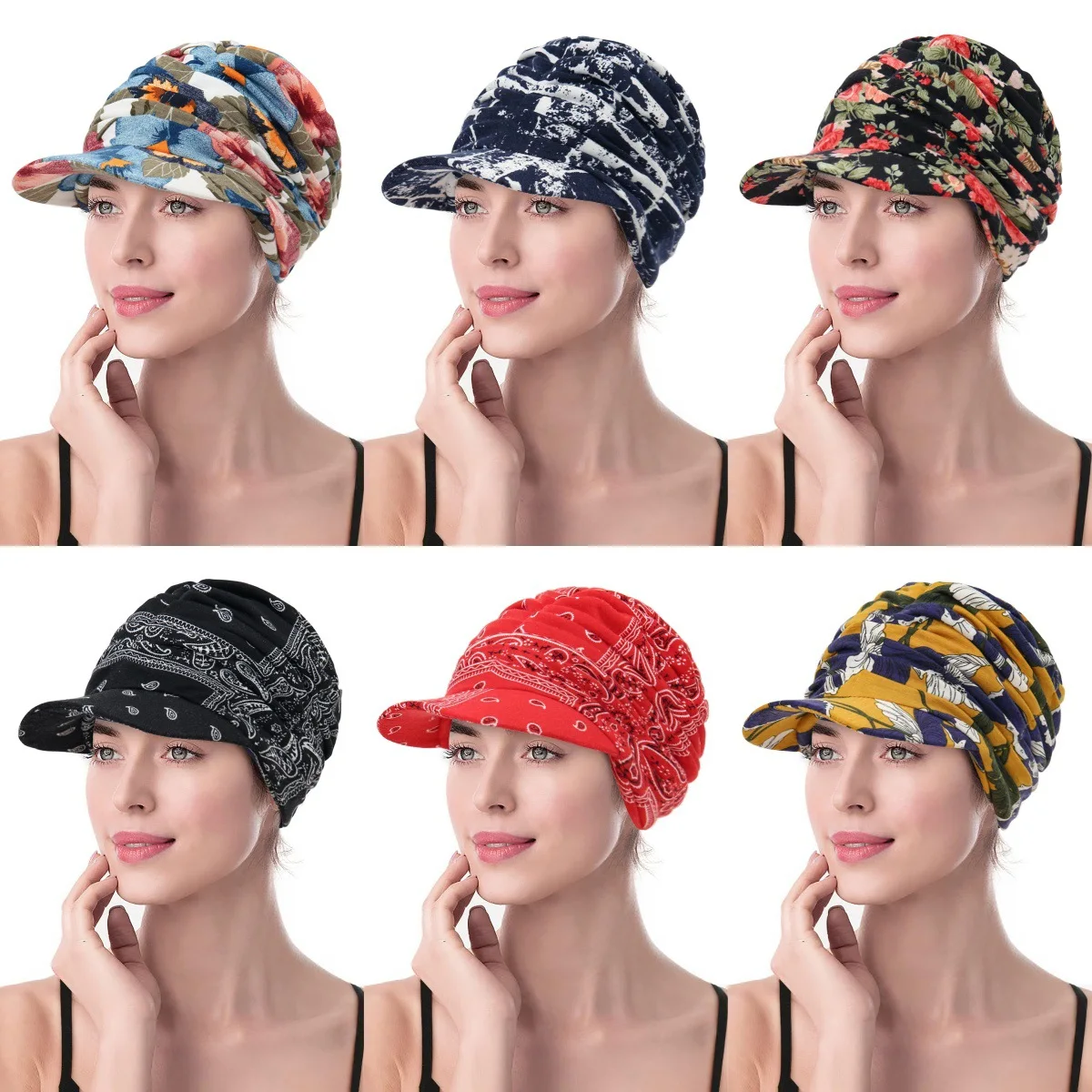 

Fashion Print Hijabs Autumn Women Peaked Cap Short Brim Warm Foldable Earflap Women Cap Ethnic Style Winter Hat Daily Clothing