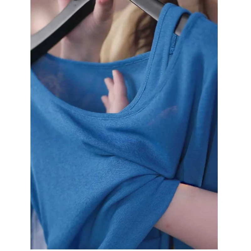 Fake Two-piece Off Shoulder Hollow Out Trend Tops Spring Summer Long Sleeve Solid Korean T Shirts Fashion Casual Women Clothing