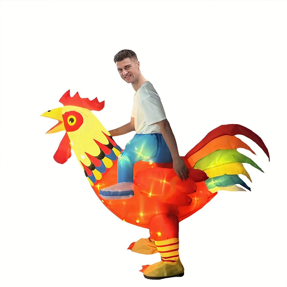

LED Inflatable Rooster Costume for Adults Funny Blow Up Animal Ride-On Suit for Halloween Carnival Party Cosplay Outfit