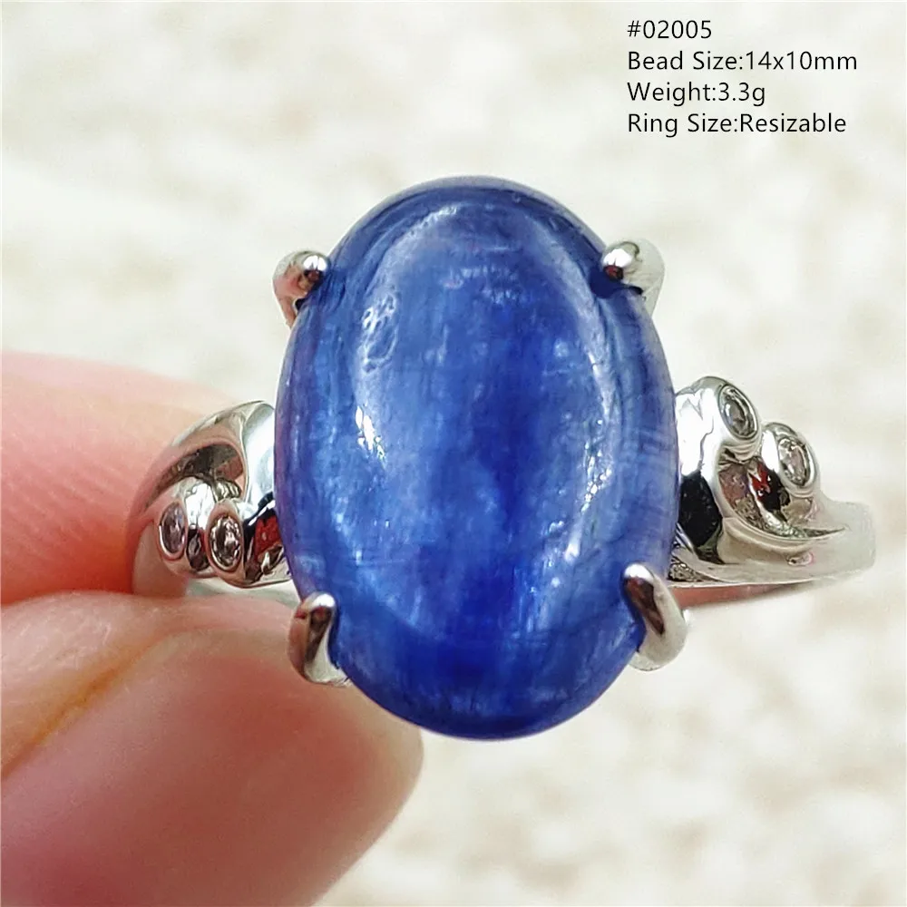 Natural Blue Kyanite Oval Adjustable Ring Size Women Men Cat Eye Blue Kyanite 925 Sterling Silver AAAAAA