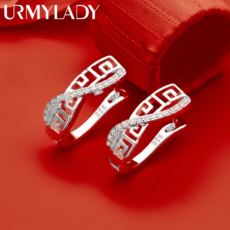 URMYLADY 925 Sterling Silver Elegant Geometry Clip Earrings For Women Luxury Wedding Engagements Party Fashion Charm Jewelry