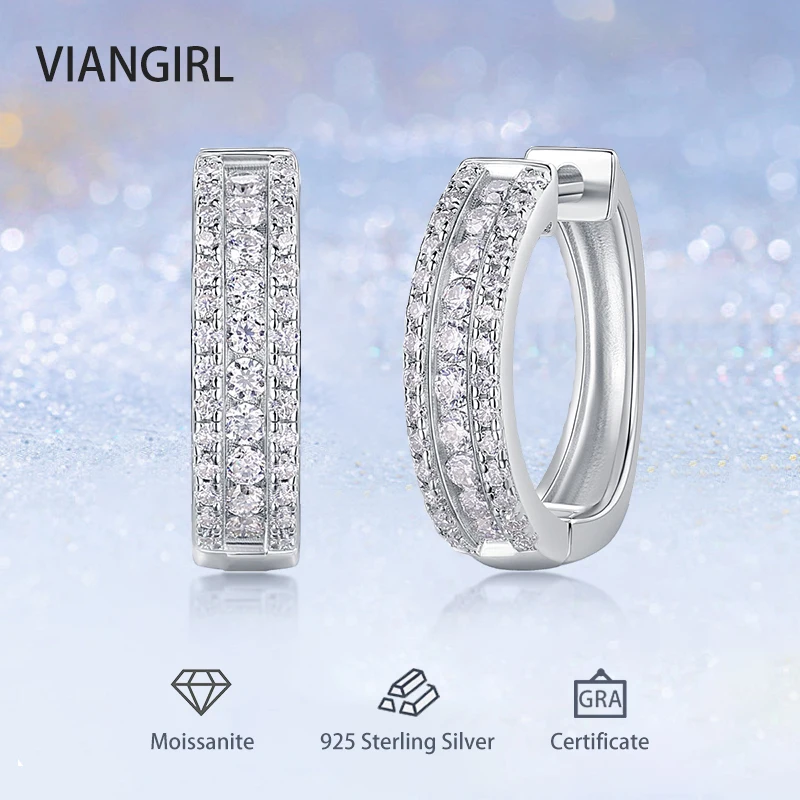 

Trendy D Color All Moissanite Hoop Earrings for Women with Certificate S925 Sterling Silver Earring Pass Diamond Test Jewelry