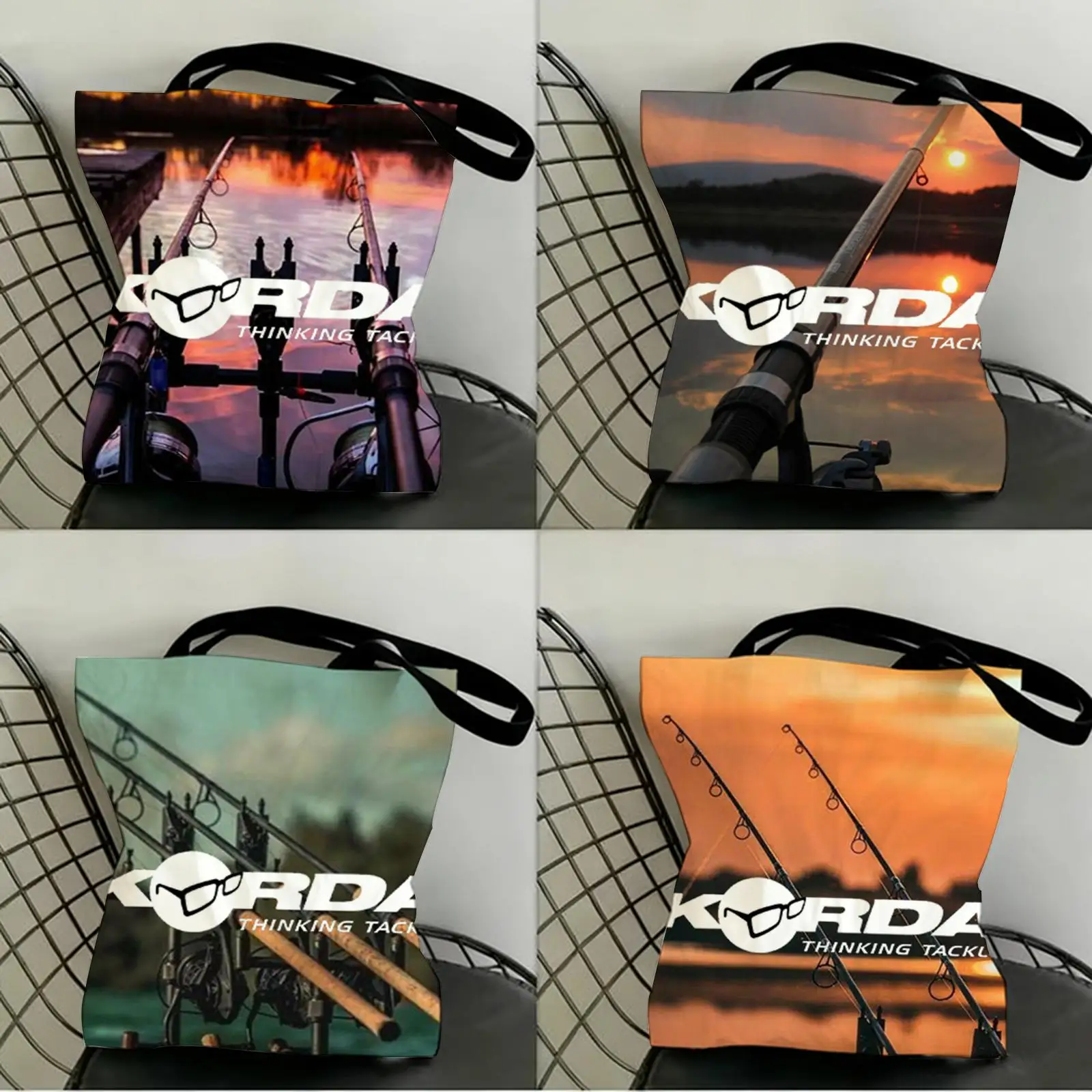 

K-KordaS Fishing Tackle Storage Bags Canvas Double-Sided Print Shopping Bag Large Capacity Aesthetic Reusable Tote Bag