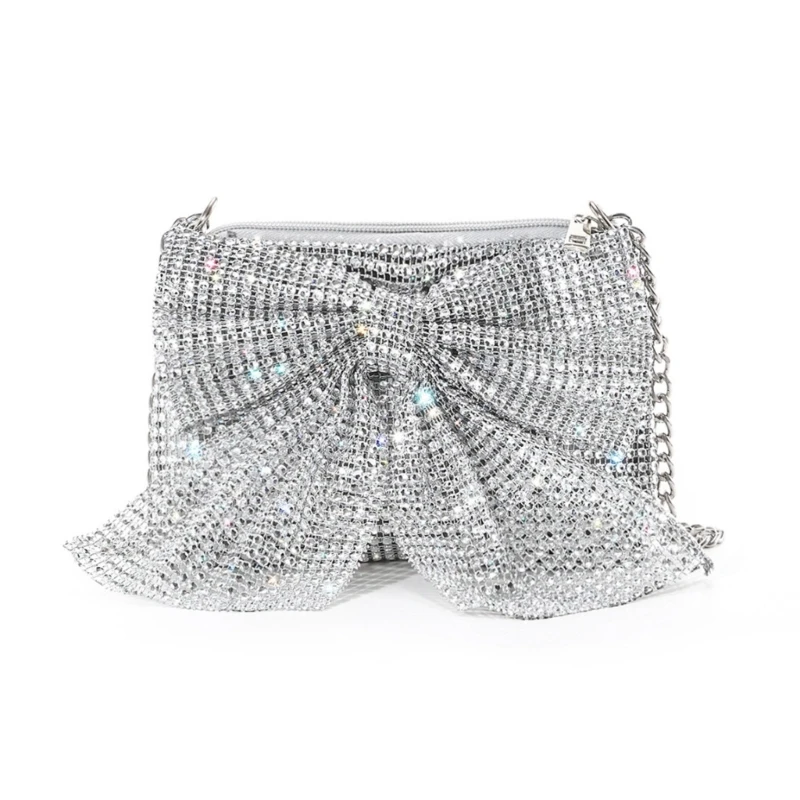 

Unique Party Handbag Underarm Purse With Glittering Rhinestones Bows And Chain Strap Shoulder Bag For Special Occasion