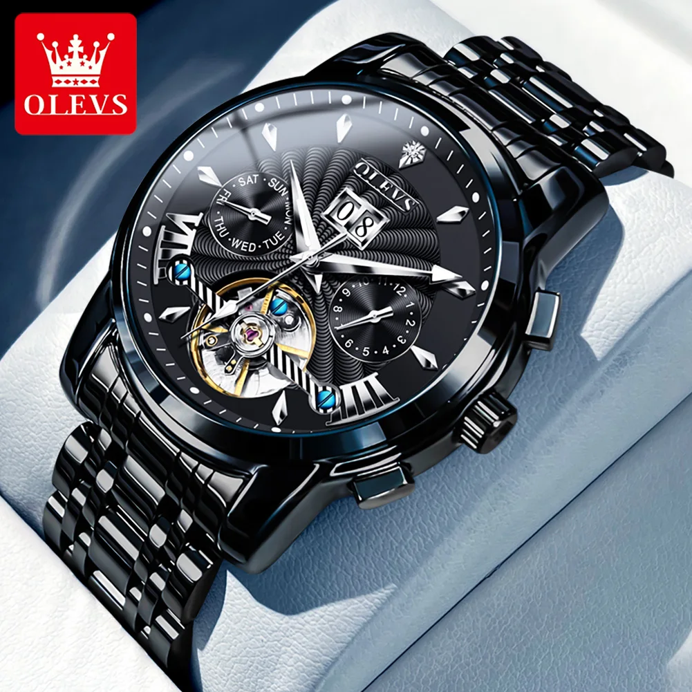 

OLEVS 9965 Automatic Mechanical Watch For Man Skeleton Flywheel Luminous Waterproof Stainless Steel Strap Top Brand Luxury Gifts