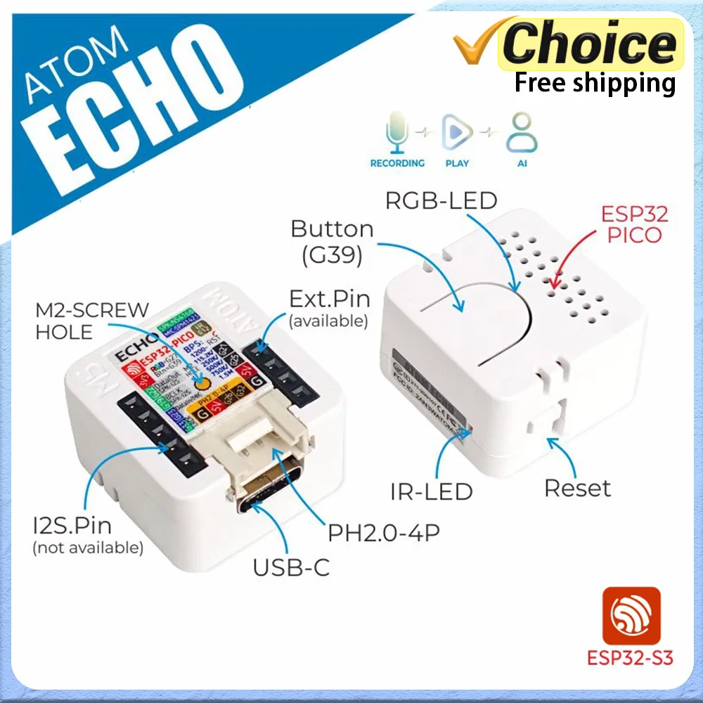 M5Stack ATOM Echo programmable smart speaker with built-in ESP32 Bluetooth Wi Fi Internet of Things Development Kit