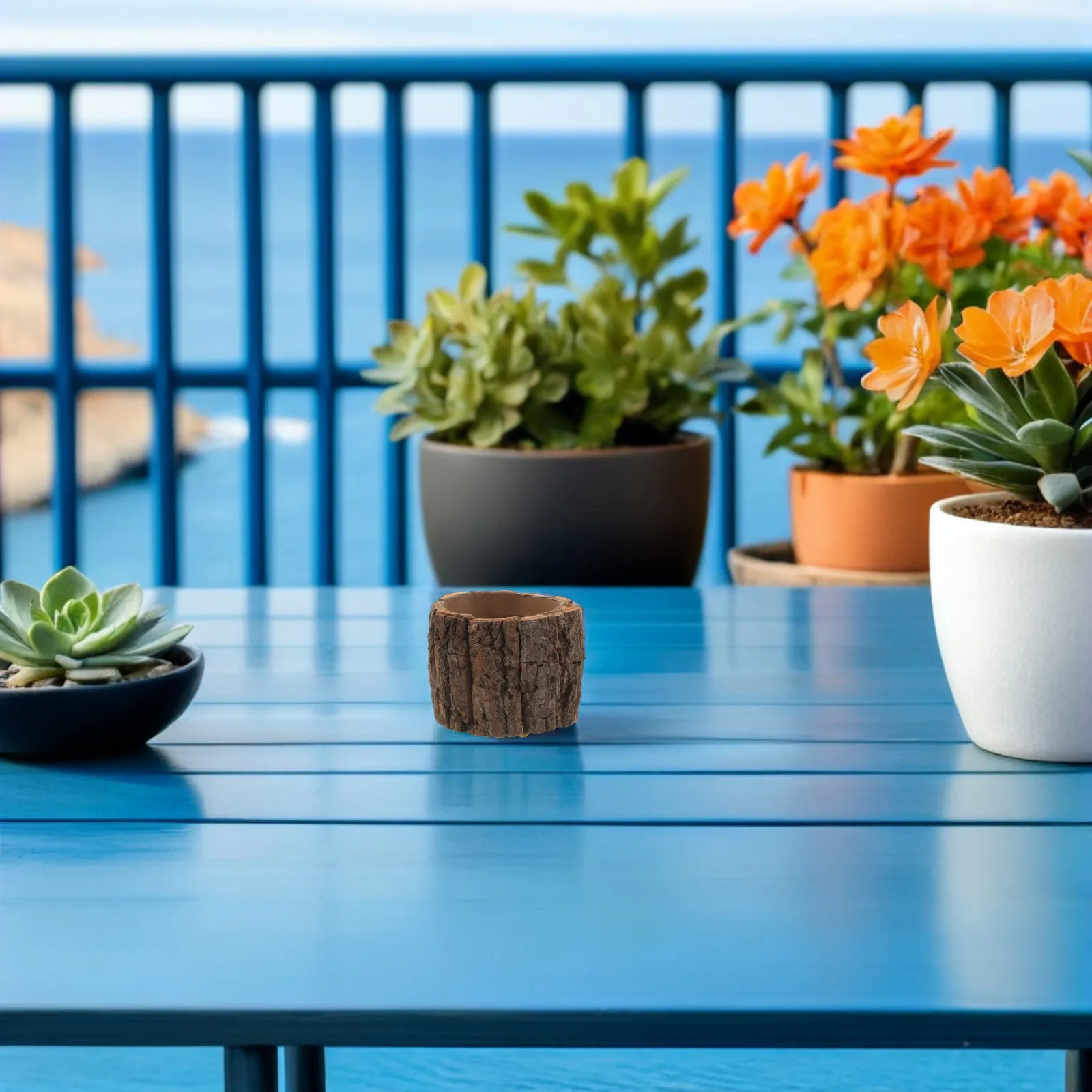 2Pcs Wooden Planter Flower Pots Natural Rustic Bark Centerpiece Vases Farmhouse Wedding Window Table Decor 3.9 Inch Inner Size