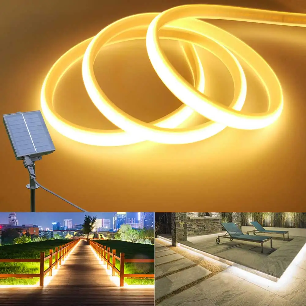 24V COB Solar Neon Light Strips DC 24V Elastyczne światła Wodoodporne IP67 Ciepła biel 1m 2m 3m 4m 5m Taśma LED do dekoracji ogrodu