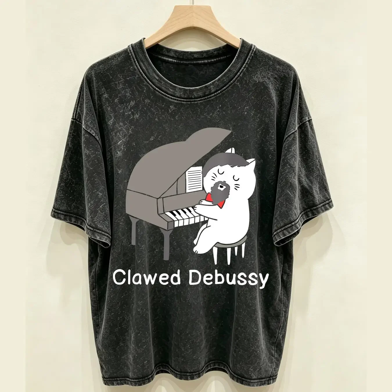 washed T Shirt Clawed Debussy Cat Piano Classical Music Composer Teacher Size S 5XL vintage Washed designer clothes homme Soft