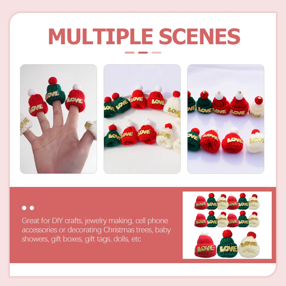 

36Pcs Mini Knitting Christmas Hats Soft Woolen Yarn Tiny Knit Hats for DIY Craft Accessories Christmas Tree Wine Bottle