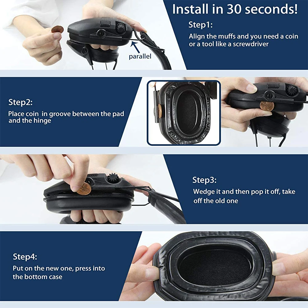 Replacement Ear Pads for Walkers Razor/Howard Leight/3M Peltor Hearing Protection Headset Cushions Earcups Replacement Ear Pad