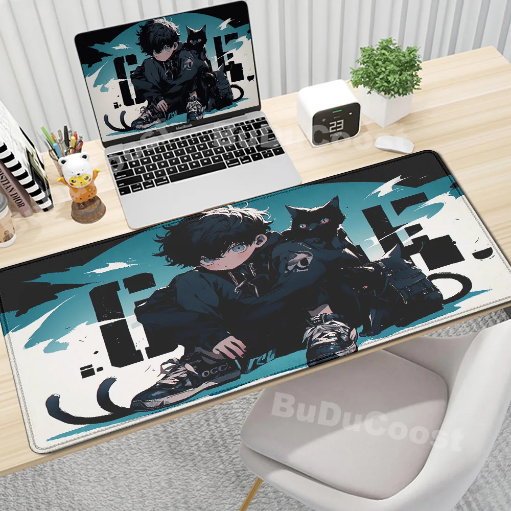 Anime Trendy Graffiti Mousepad Large Cyberpunk Style HD Table Pad Lockedge Thickened PC Keyboardpad Office Girl And Cat Desk Mat - Image 2