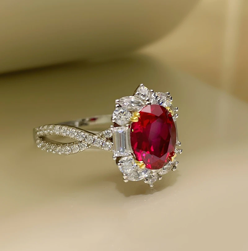 2CT Lab Grown Ruby Ring For Women 925 Sterling Silver 18k Gold Plated Ring Women Party Wedding Jewlery Engagement Lady Gift
