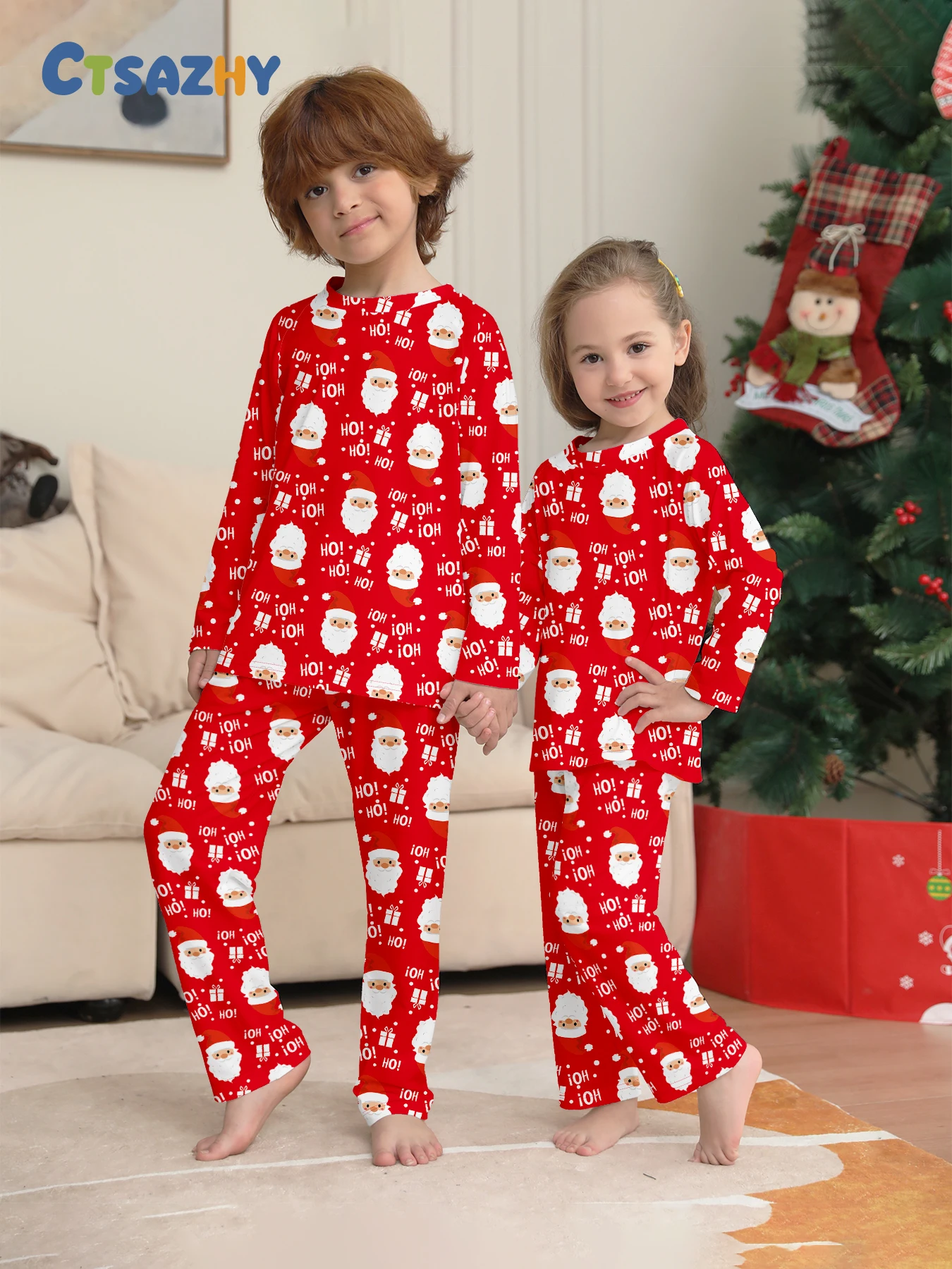 

Xmas Kids Sleepwear - Children's Red Santa & "HO! HO! HO!" Print Pajama Ensemble