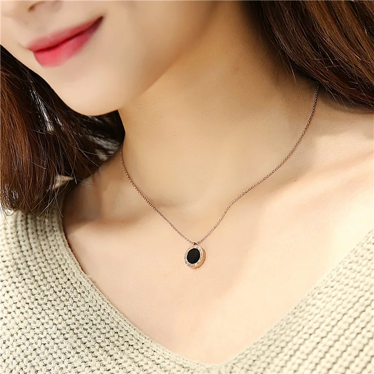 316L Stainless Steel 2-Color Roman Numeral Dial Shell Pendant Necklace For Women New Trend Girls Clavicle Chain Jewelry Gifts