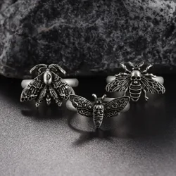 Adjustable Death Moth Skull Ring Set for Men Women - Gothic Vintage Style Fashion Accessories