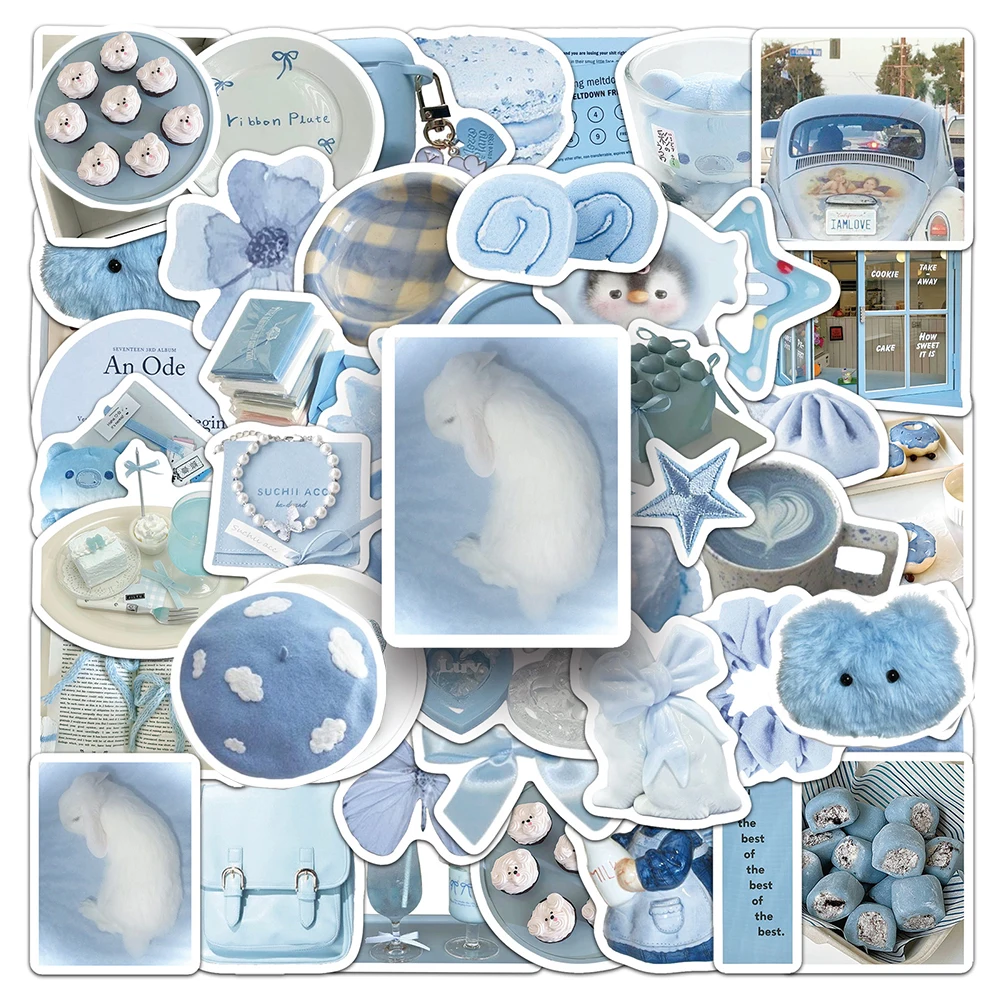 10/30/50pcs Cute Light Blue Graffiti Stickers INS Style Cartoon Decals DIY Phone Scrapbook Luggage Waterproof Aesthetic Sticker